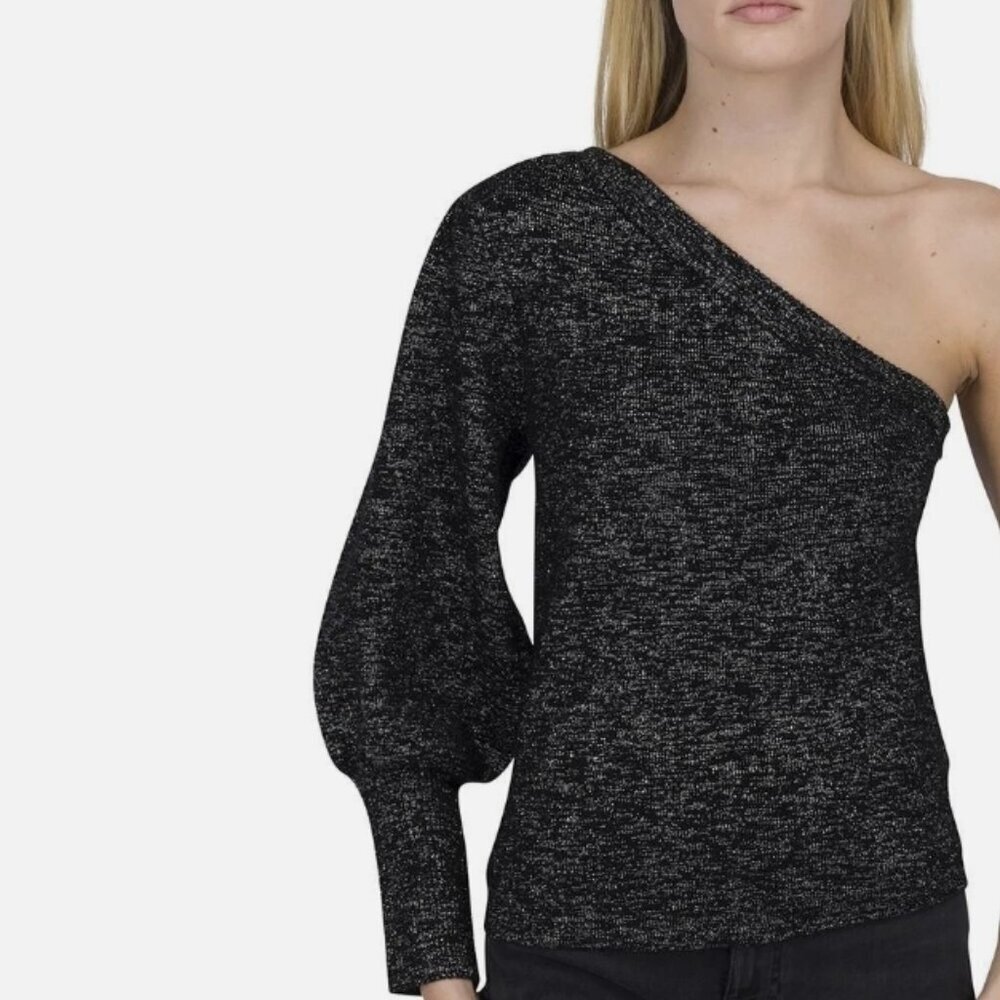 7 For All Mankind One Shoulder Sweater – Black Metallic, Size S – NWT